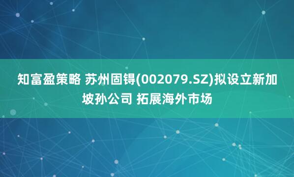 知富盈策略 苏州固锝(002079.SZ)拟设立新加坡孙公司 拓展海外市场